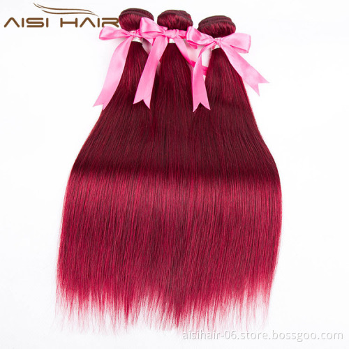 Aisi Hair  Price 8a Grade 3 Bundles Red Double Drawn Brazilian Hair Weave Bundles